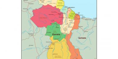 Zemljevid Gvajana, ki prikazuje 10 upravne regije