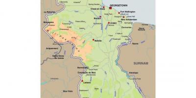 Zemljevid Gvajana, ki prikazuje mest