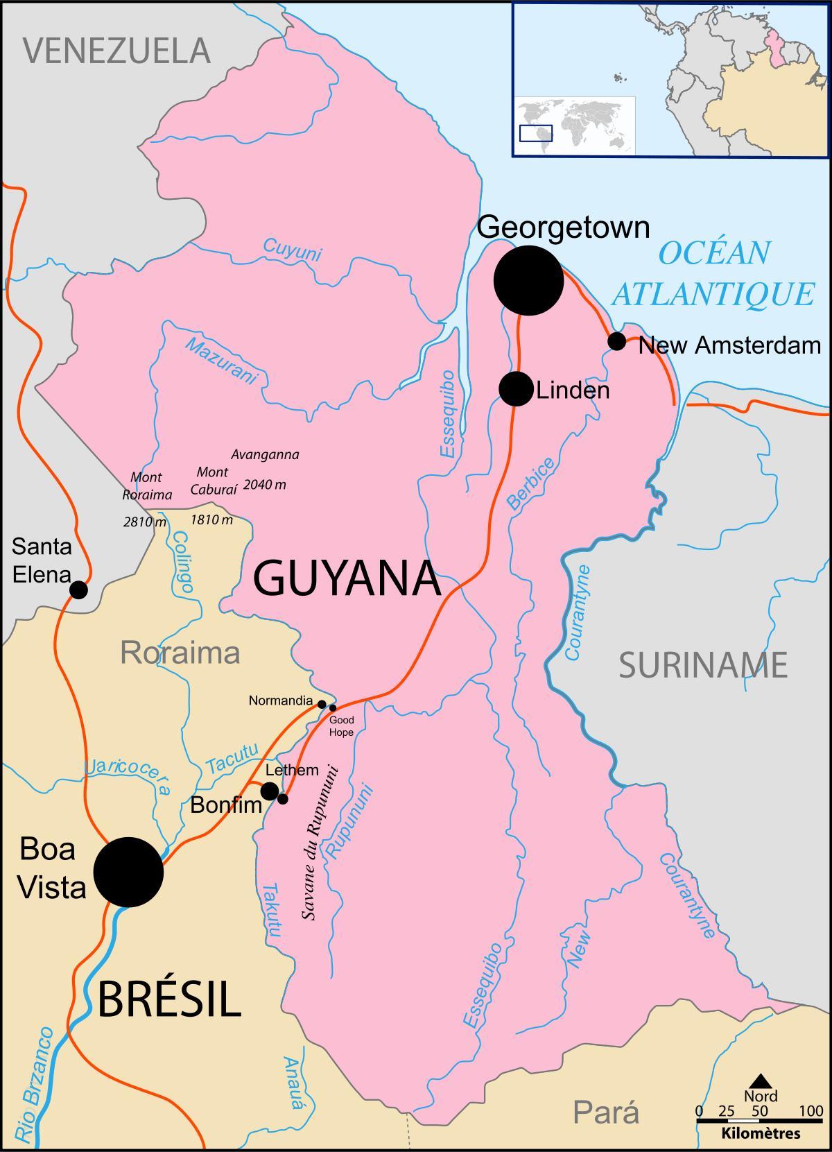 zemljevid Gvajana mesto na svetu