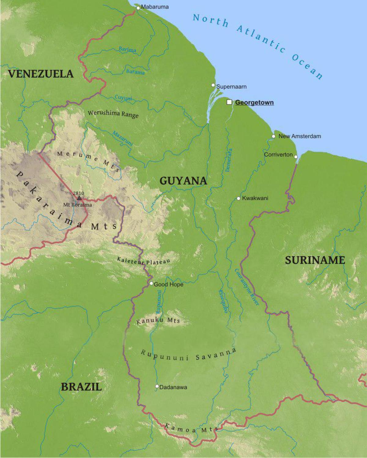 zemljevid Gvajana, ki kažejo na nizko obalno navaden