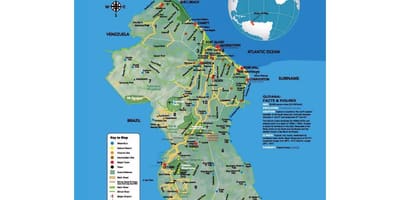 Zemljevid zemljevid, ki prikazuje, kako amerindians prišel do Gvajana